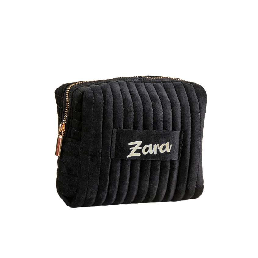 Personalized Name Black Velvet Makeup Bag – Custom Cosmetic Pouch Birthday & Valentine’s Day Gift