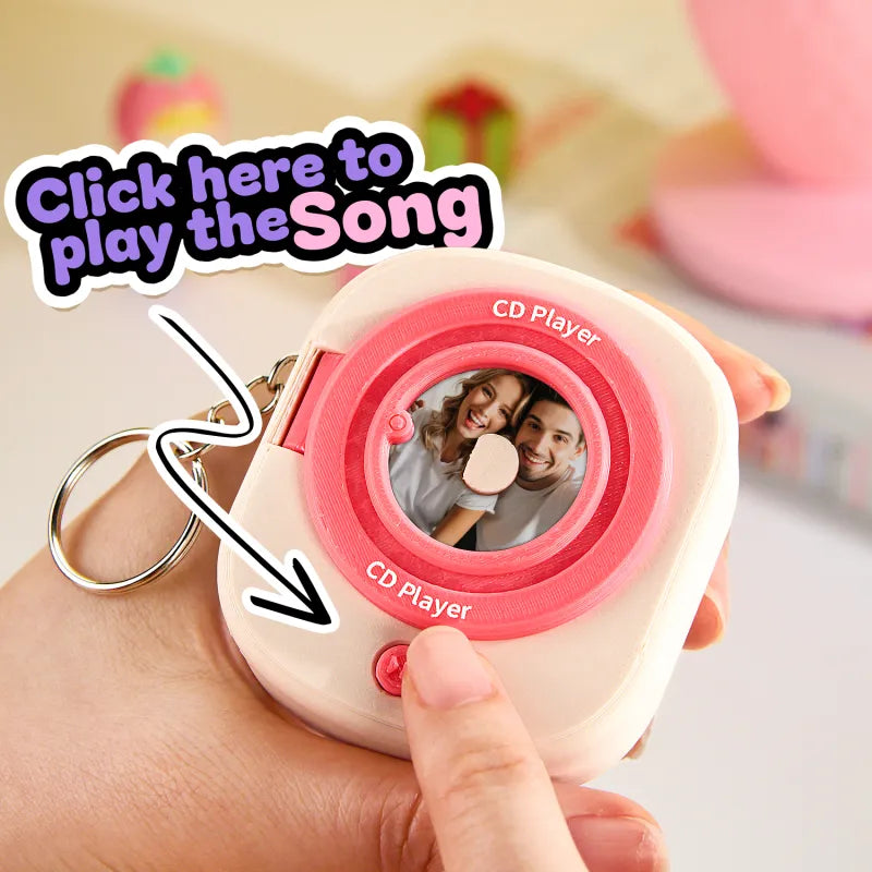 Custom Music CD Record Player Keychain Photo Keychain with Removable Disc