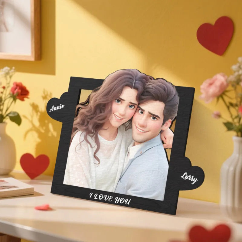 Personalized Cartoon Style Heart-Shaped Name Photo Frame Best Anniversary Birthday Family Holiday Gift