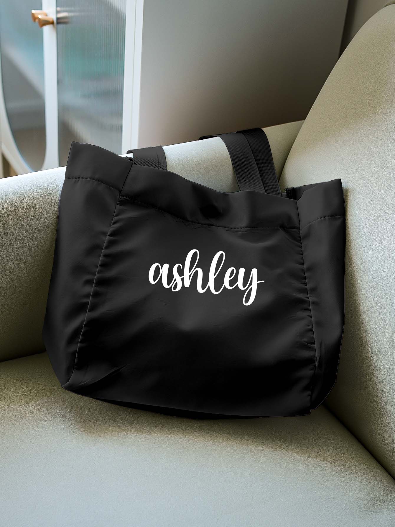 Custom Name Black Nylon-Polyester Tote Bag – Birthday & Back-to-School Gift
