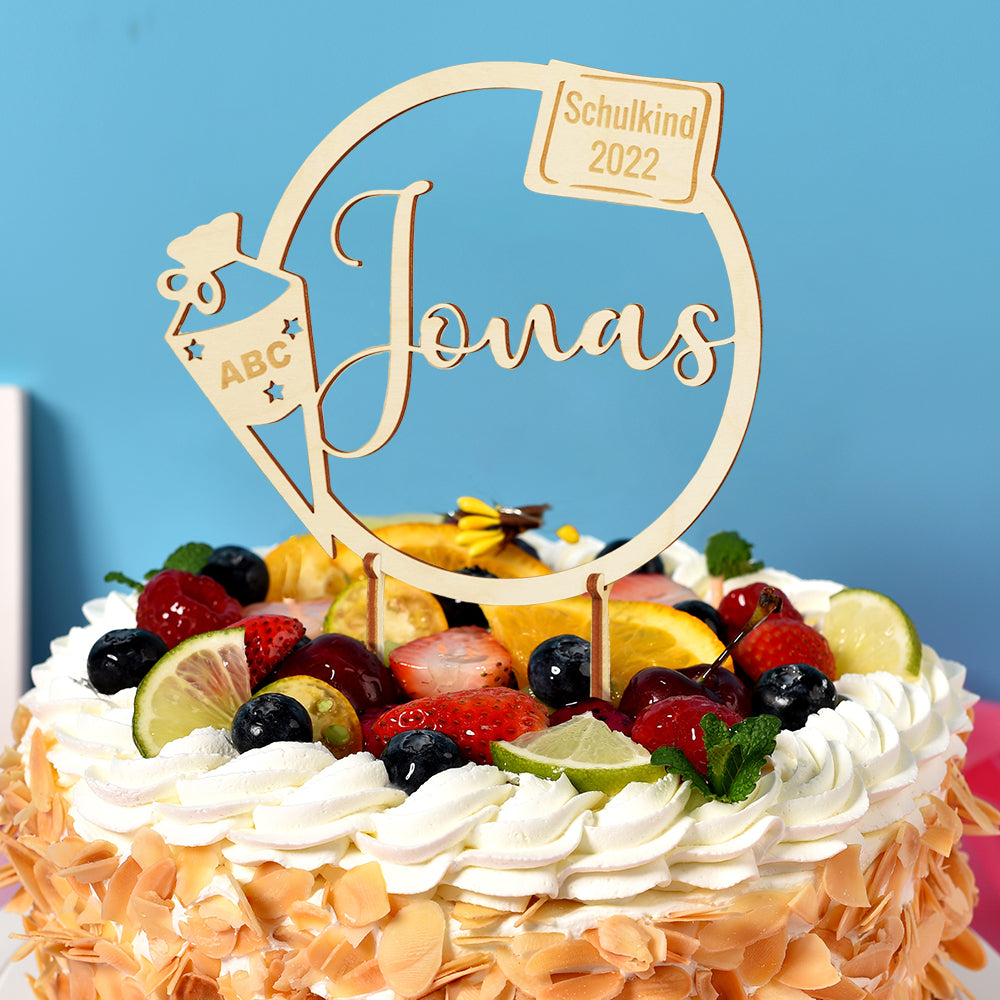 Custom Name Cake Topper Personalized Wooden School Child Cake Decoration