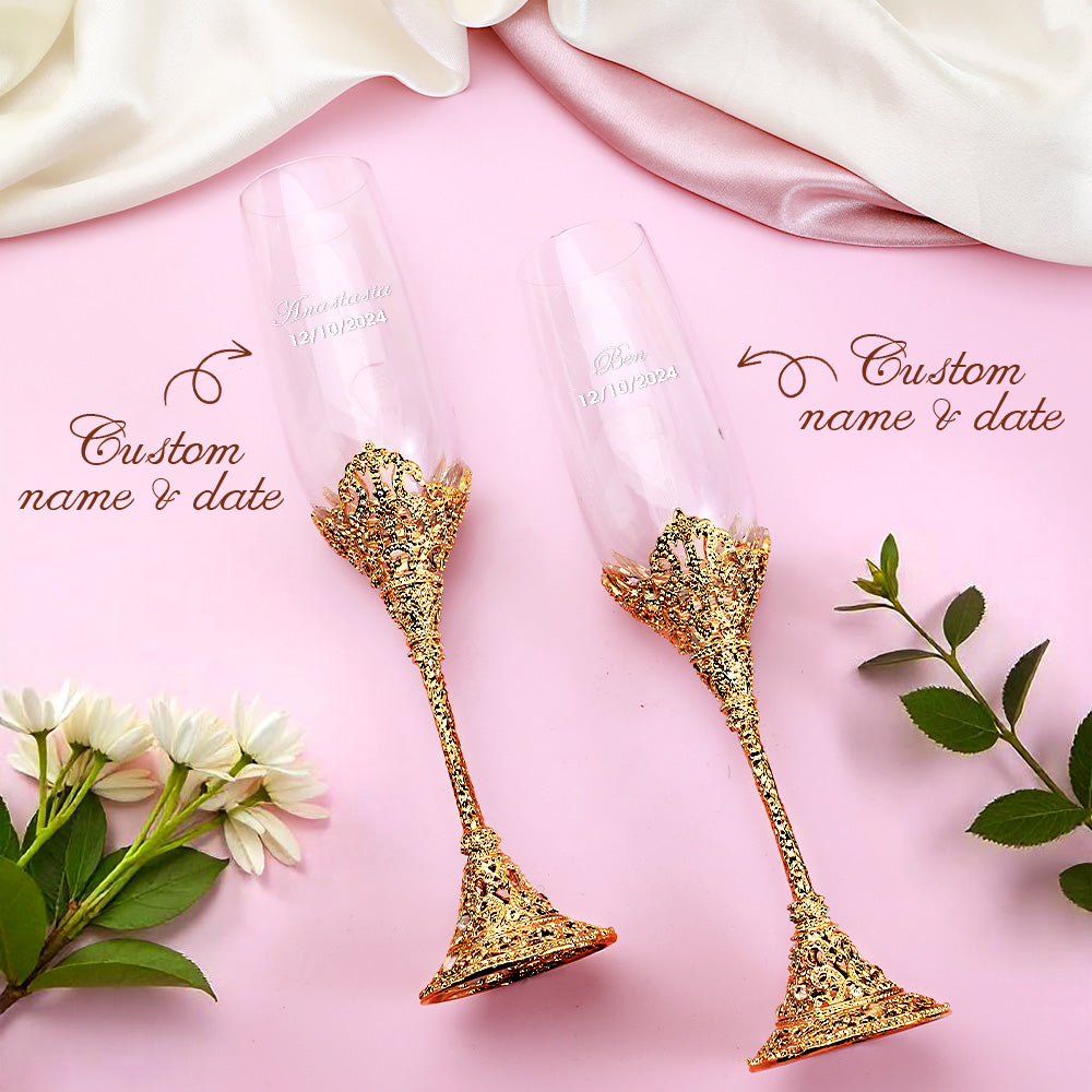 Personalized Champagne Flutes Toasting Glasses Wedding Gift for Bride and Groom