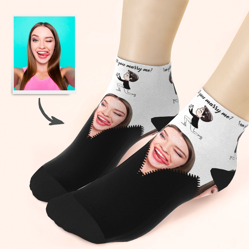 Custom Face Socks – “Will You Marry Me” Proposal Mid-Length Socks Personalized Creative Engagement Gift