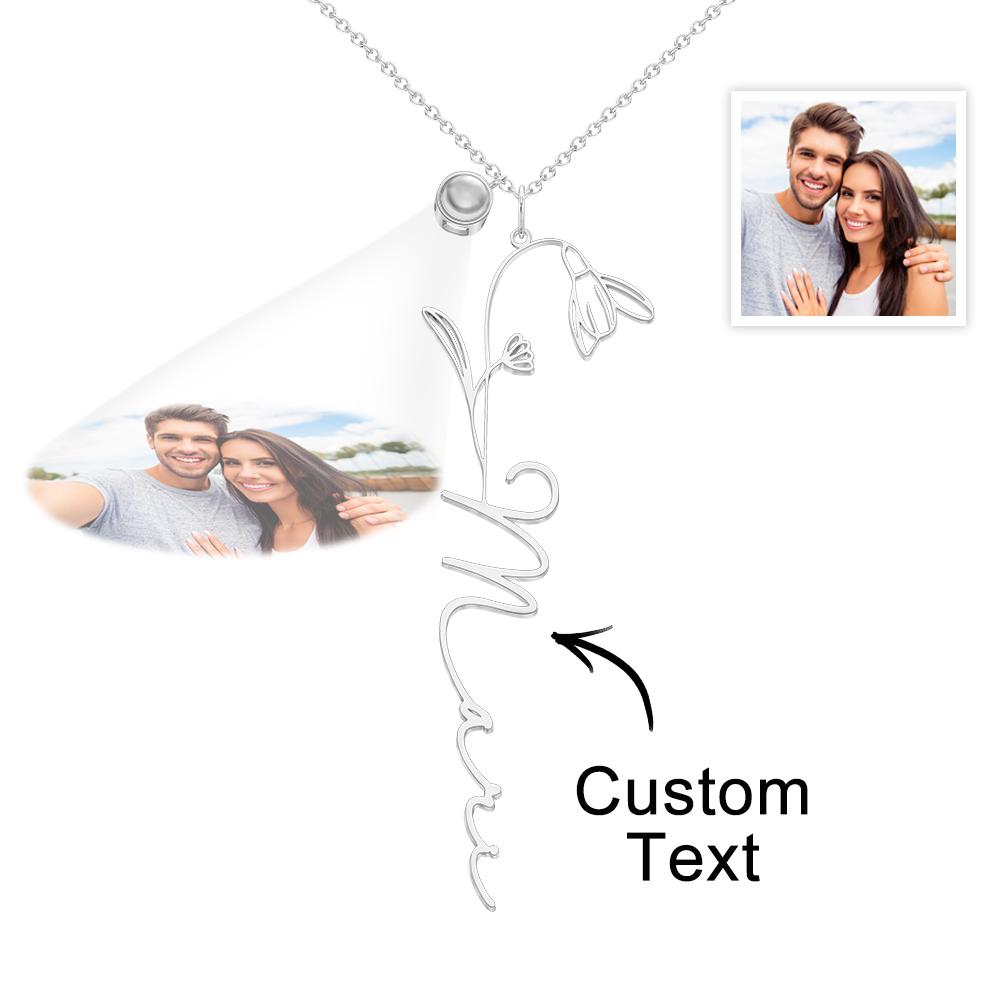 Custom Birth Flower Photo Projection Name Necklace Creative Gift for Women