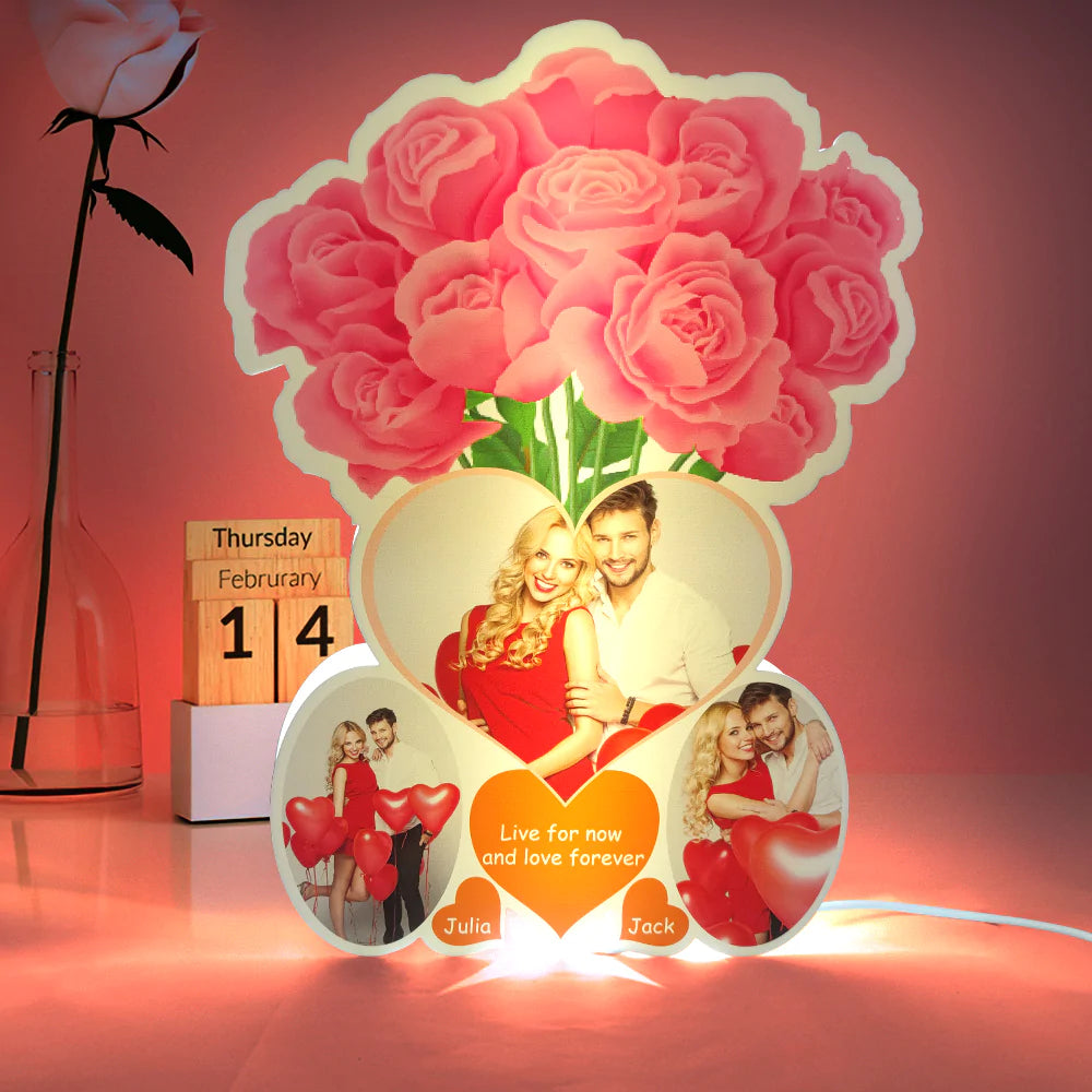 Personalized Rose Photo Night Light Custom Name Led Lamp