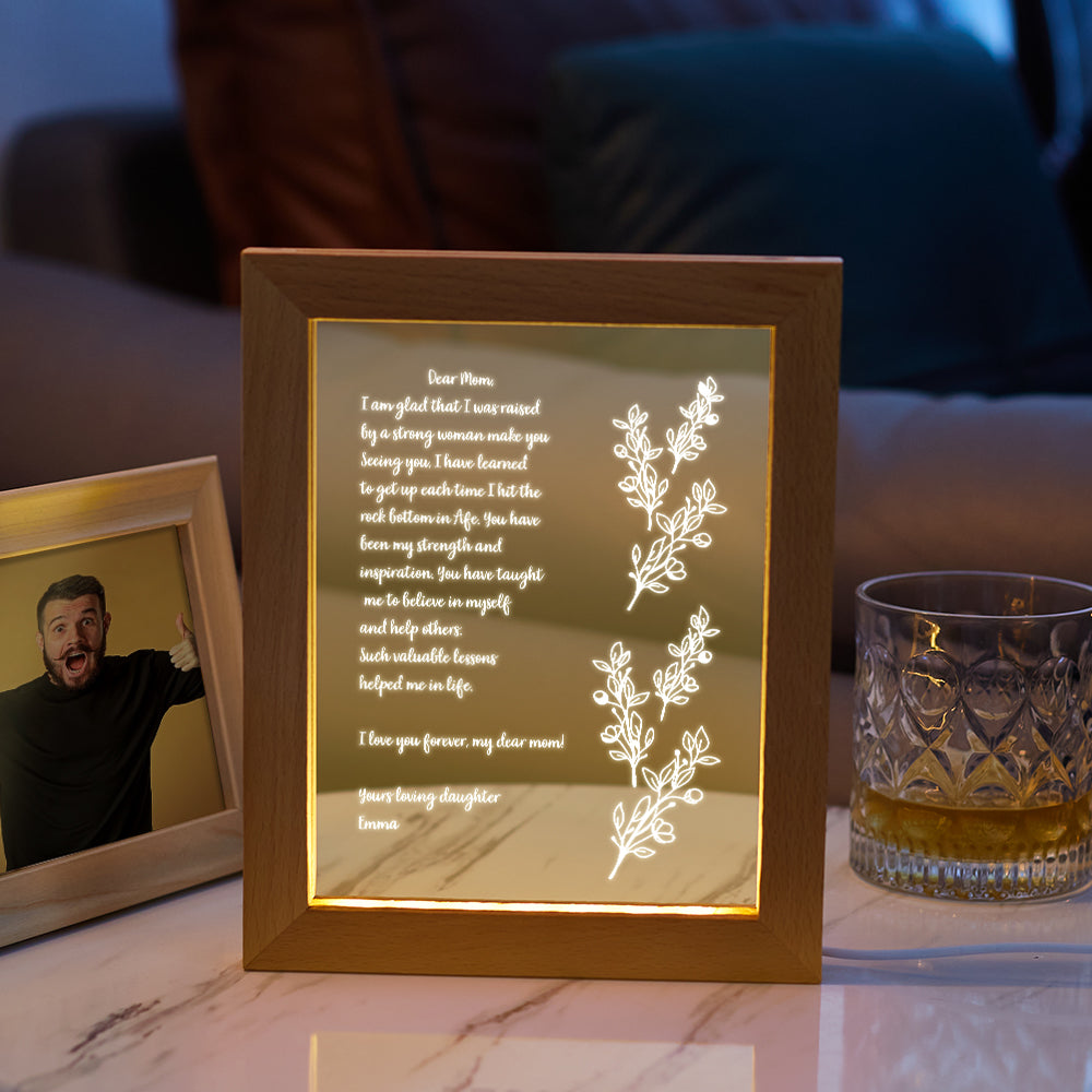 Personalized Hand-Written Letter Night Light Custom Wooden Frame Lamp for Mother's Day Gift