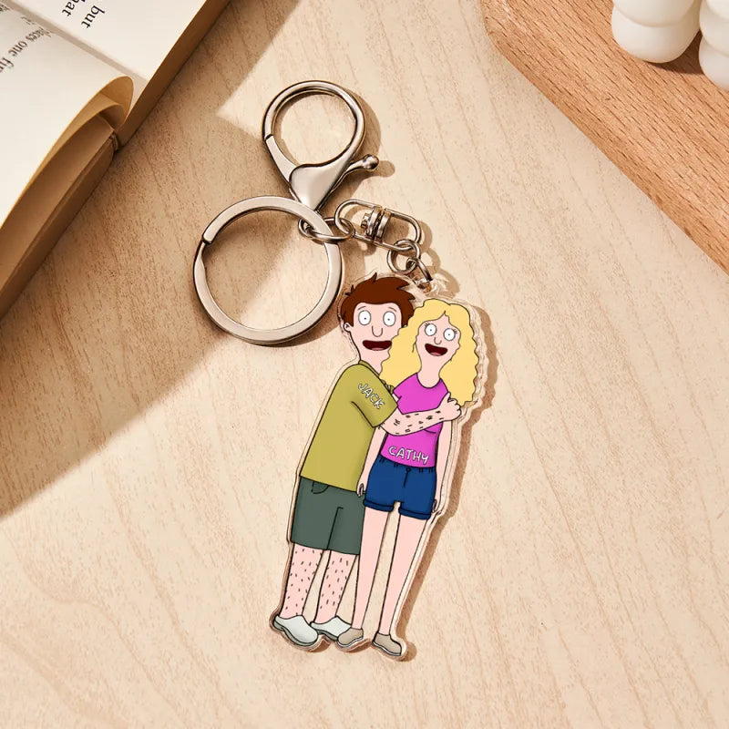 Custom Cartoon Style Keychain Personalized Keychain Gifts for Couple